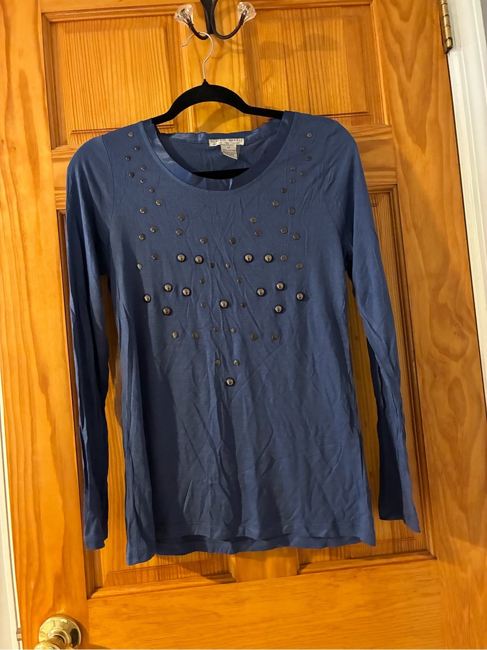 Alberto Makali Blue Long-Sleeve Top with Stud Details